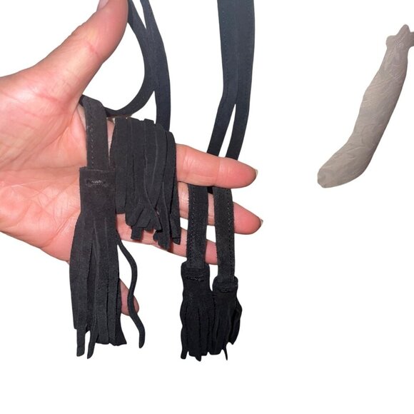 Maje Womens Belt One Size Black Anoushka  Self Wrap Velvet Suede Tassels